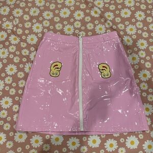 Lazy Oaf Pink Vinyl high waisted Skirt with Cartoon Details